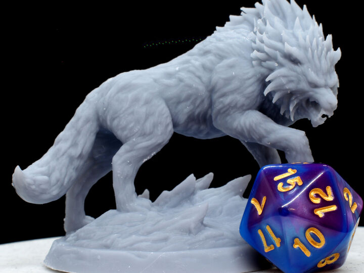 Dire Wolf Miniature. High Quality 3D Resin Print. 50mm (2 inches) Tall, Large size creature for DnD