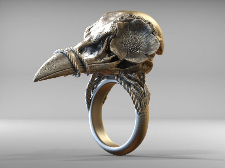 Bird Skull Ring With Flower