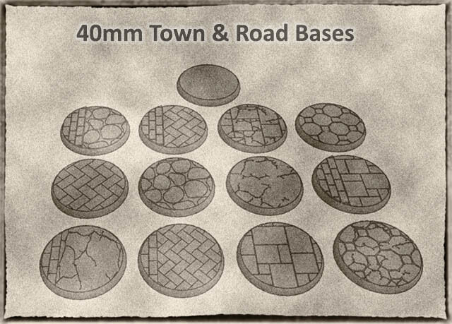 40mm Town & Road Bases for Dungeons & Dragons, Warhammer and other Tabletop Games