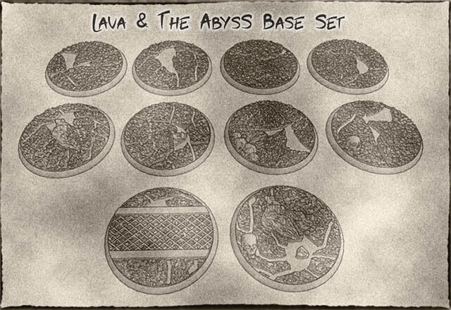32mm Lava and The Abyss Bases (x12) - Dark and Evil Themed Set for Dungeons & Dragons, Pathfinder, Warhammer and more games.