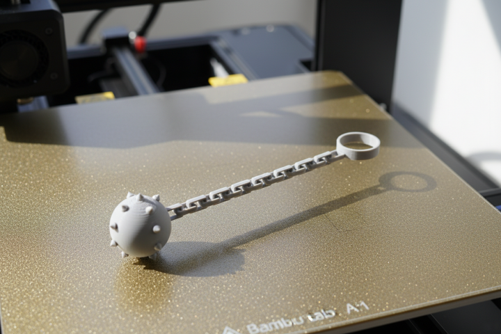 3D Printed Articulated Chain Fidget Toy with Textured Ball and Ring Handle