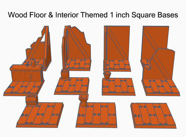 1 Inch Square Miniature Bases (x11) Wooden Interior Themed for Dungeons & Dragons or Warhammer 40k tabletop Miniatures