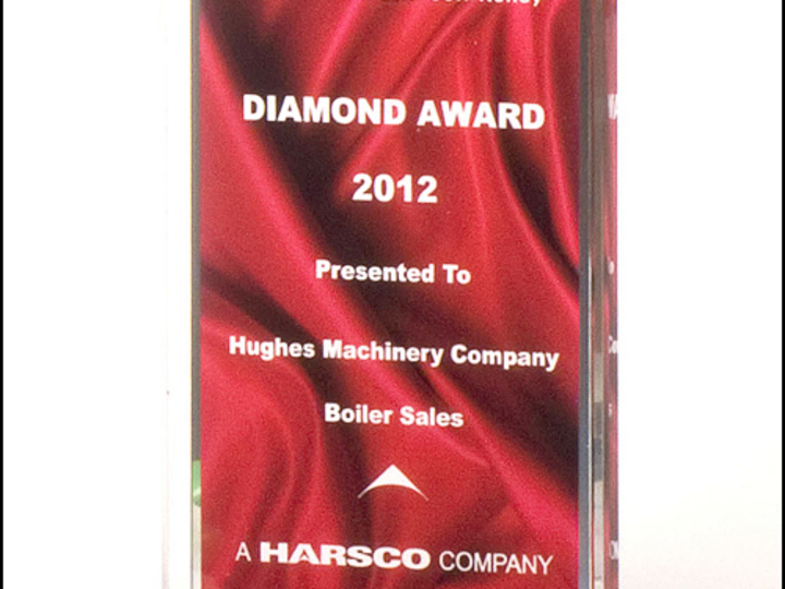 Clear acrylic award with deep red draped satin pattern and silver mirror border on a black acrylic base with red mirror top.