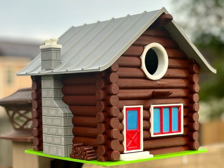 Log Cabin Birdhouse - 3D Printed PLA, ABS