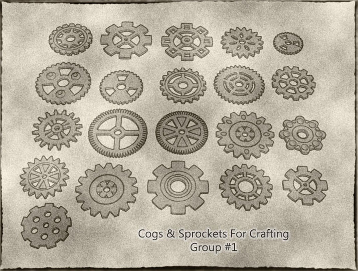 Cogs, Gears and Sprockets Group 1 [21 different styles and sizes] for Crafting Steampunk ,Mechanical ,Warhammer 40k theme terrain