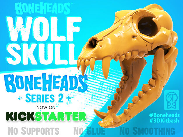 Boneheads Series 1: Wolf Skull w/ Articulated Jaw - via 3DKitbash.com