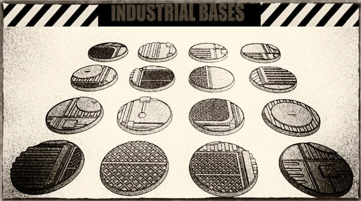 32mm Industrial Miniature Bases (x16) - For Warhammer 40k, Dungeons & Dragons, Pathfinder and more.